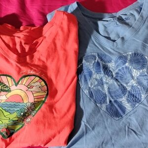 Life Is Good Coral and Light Blue Heart Graphic Ladies Tees